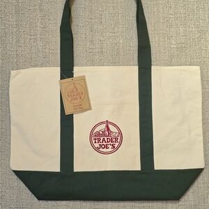 Trader Joe's Large Canvas Tote Bag Green